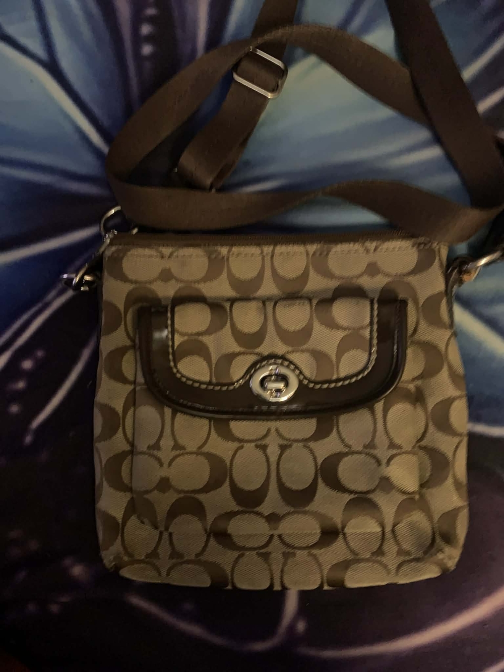 Coach Khaki and Brown Signature Crossbody Bag